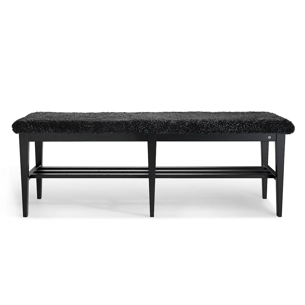 Oscarssons Möbel, Nadja Bench 130 cm Sortbejdset ask/fåreskind Mørkegrå