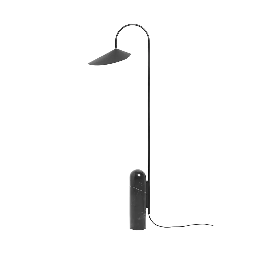 Ferm Living, Justerbar Gulvlampe med Travertinfod Arum Black