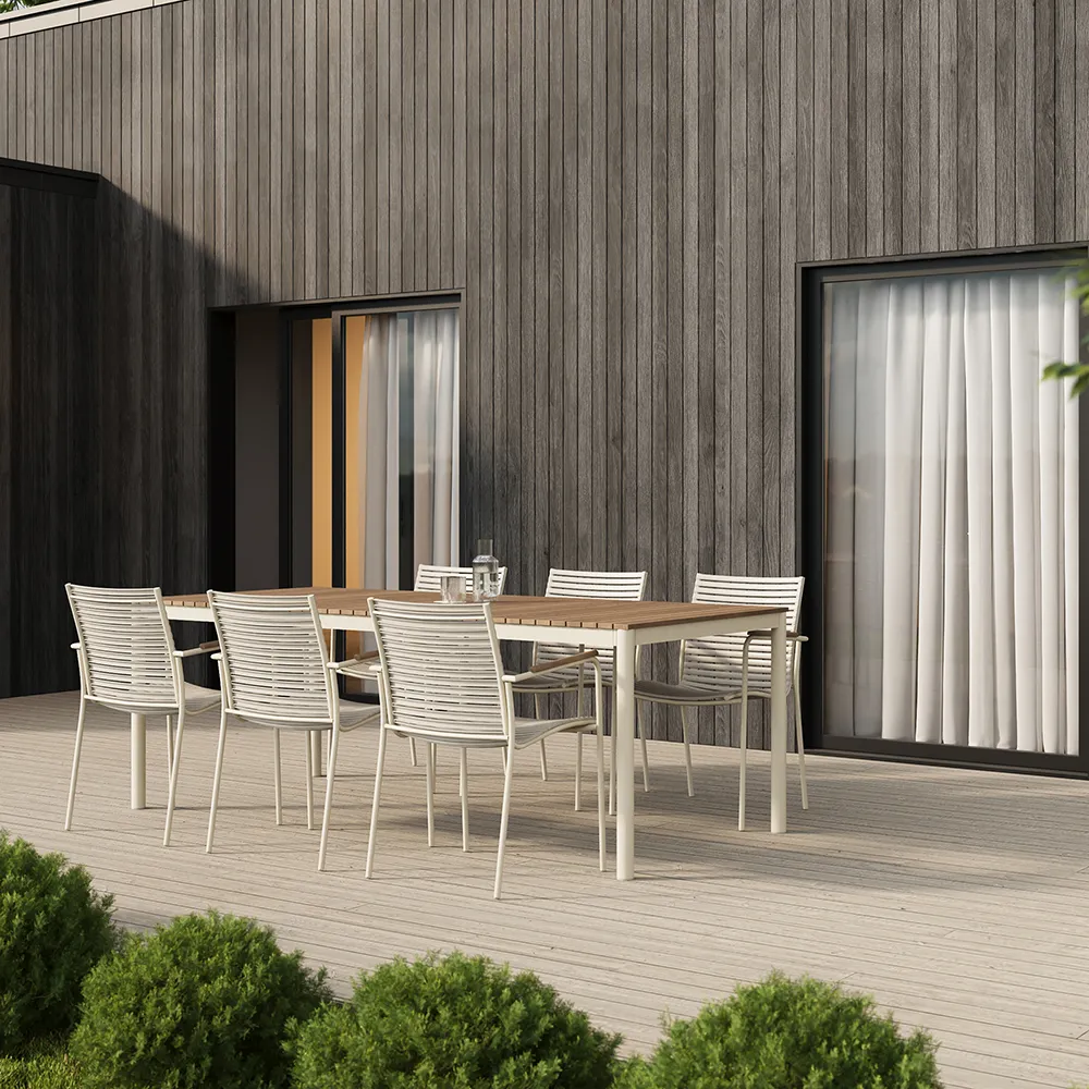 Mood Classic spisebord 100x208 cm Sandgrå / teak