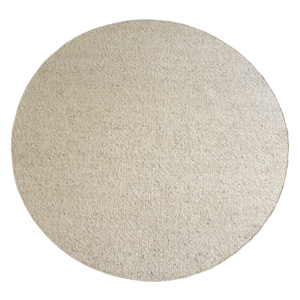Rundt uldtæppe Rowico Auckland Ø250 cm 100% håndvævet løkkevævet beige