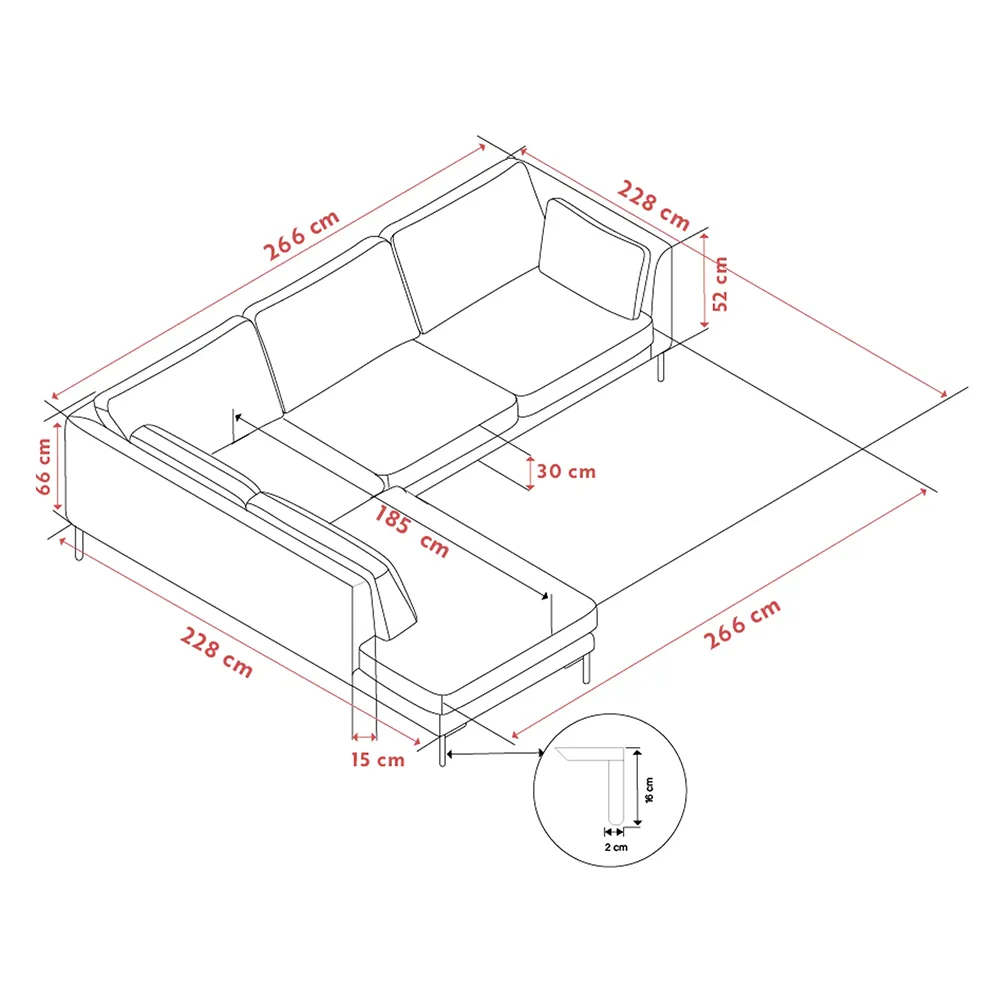 Corwin hjørnesofa 2,5+2,5-personers åben ende venstre stof Rita lys beige