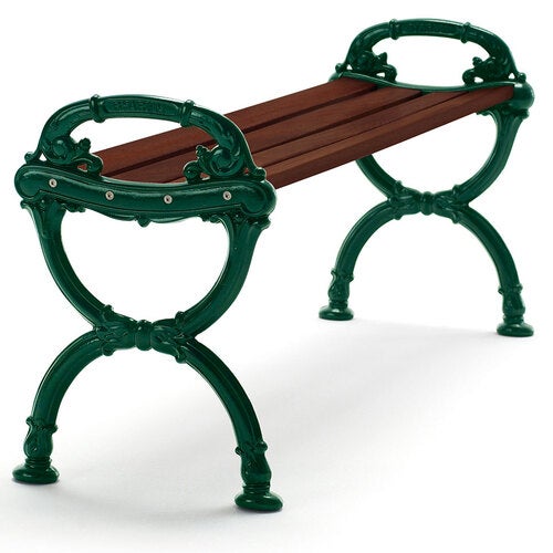 Byarum bænk / ender: grøn / træ: brunbejdset fyr