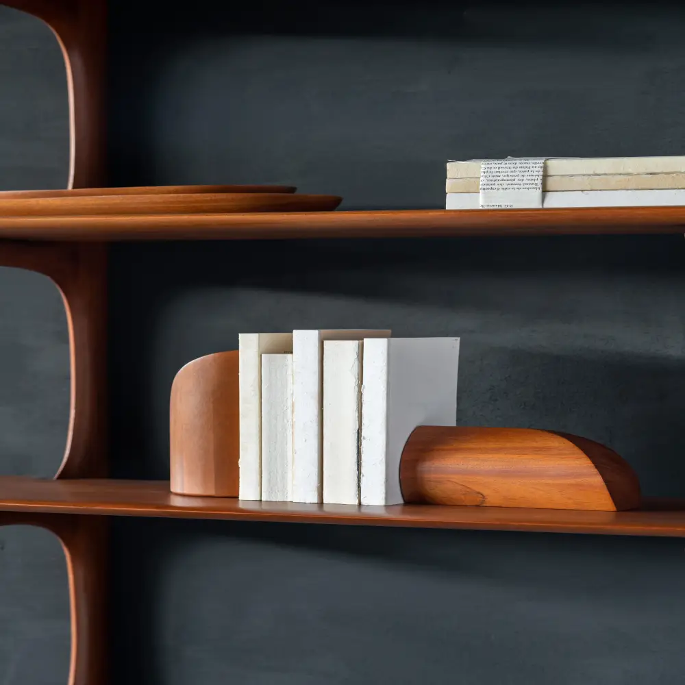  PI bogstøtte lakeret mahogni sæt med 2 stk