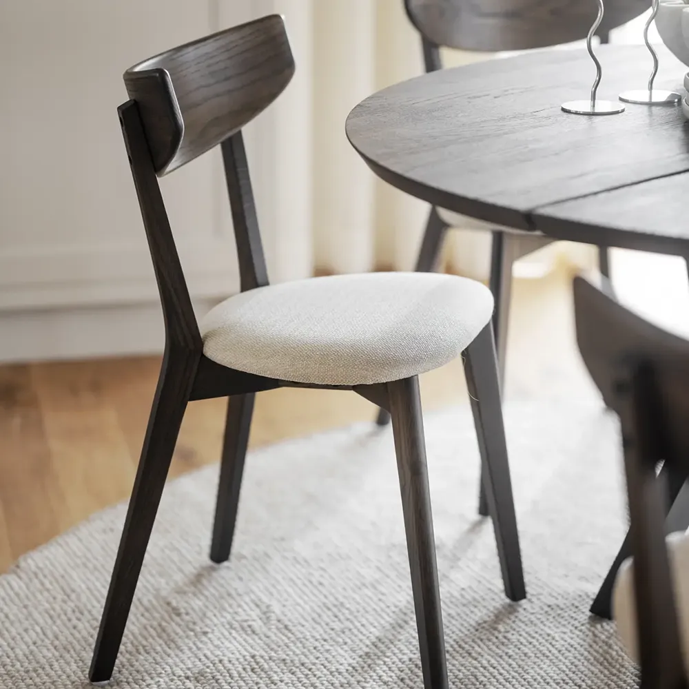 Ami spisebordsstol brun lakeret eg/beige stof