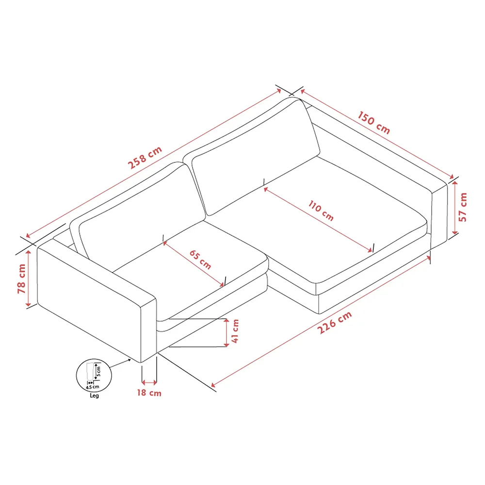 Duncan 3-person sofa med chaiselong til højre Robin lysegrå stof