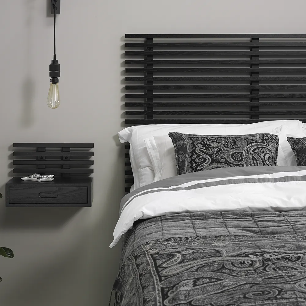 Zece Sengebord med skuffe Sortbejdset ask