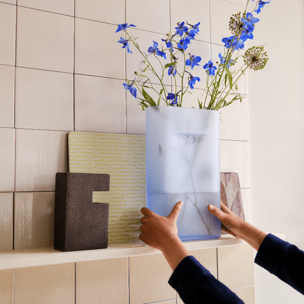 Ridge Vase H: 35 cm Light Blue Frosted