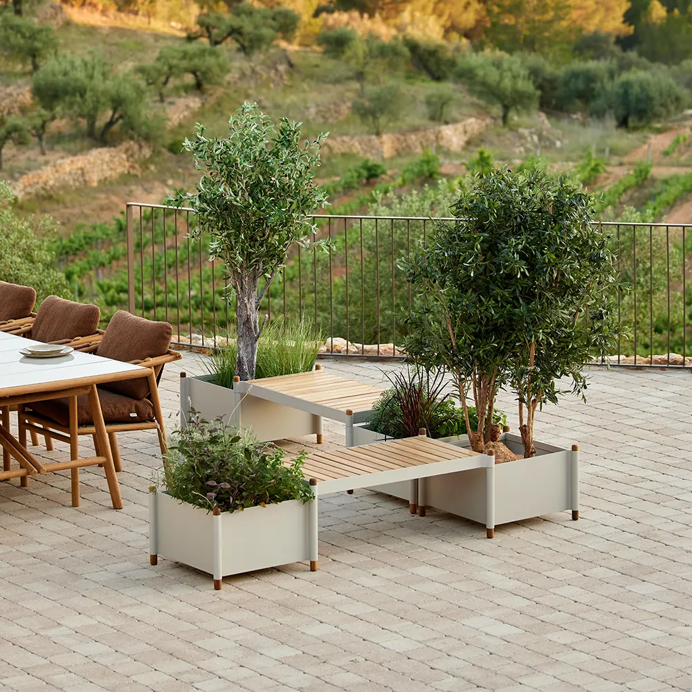 Sticks planter bænk inkl. 2 plantekasser Teak/sand