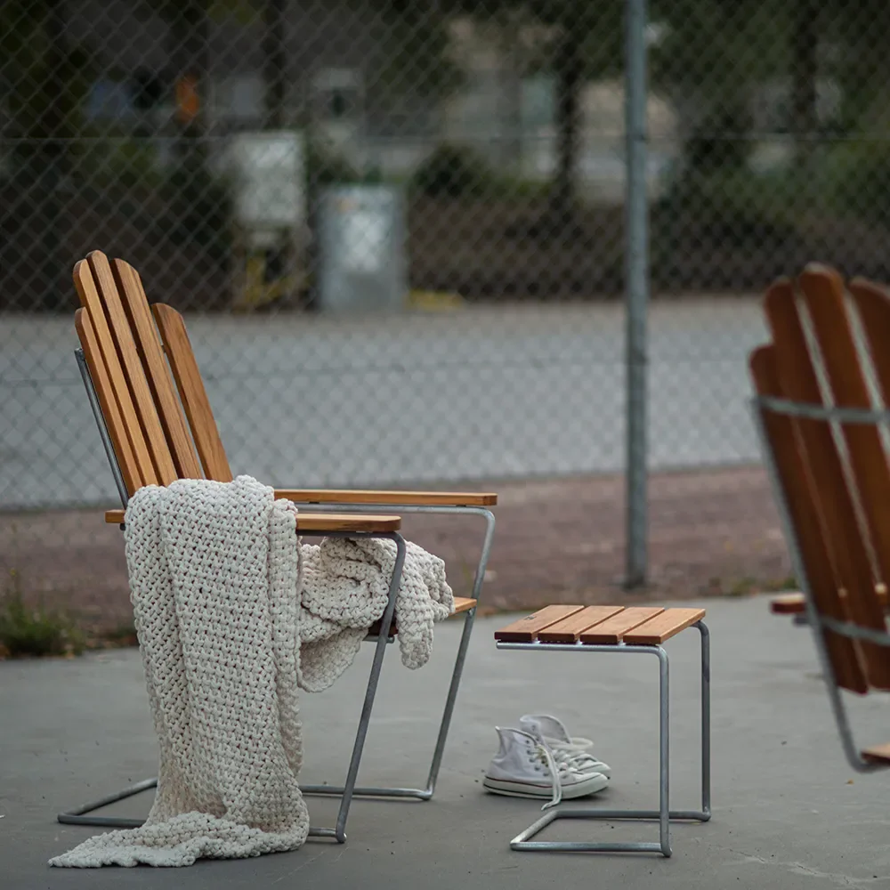 A3 solstol ubehandlet Teak/Varmgalvaniseret Understel Grythyttan Stålmöbler