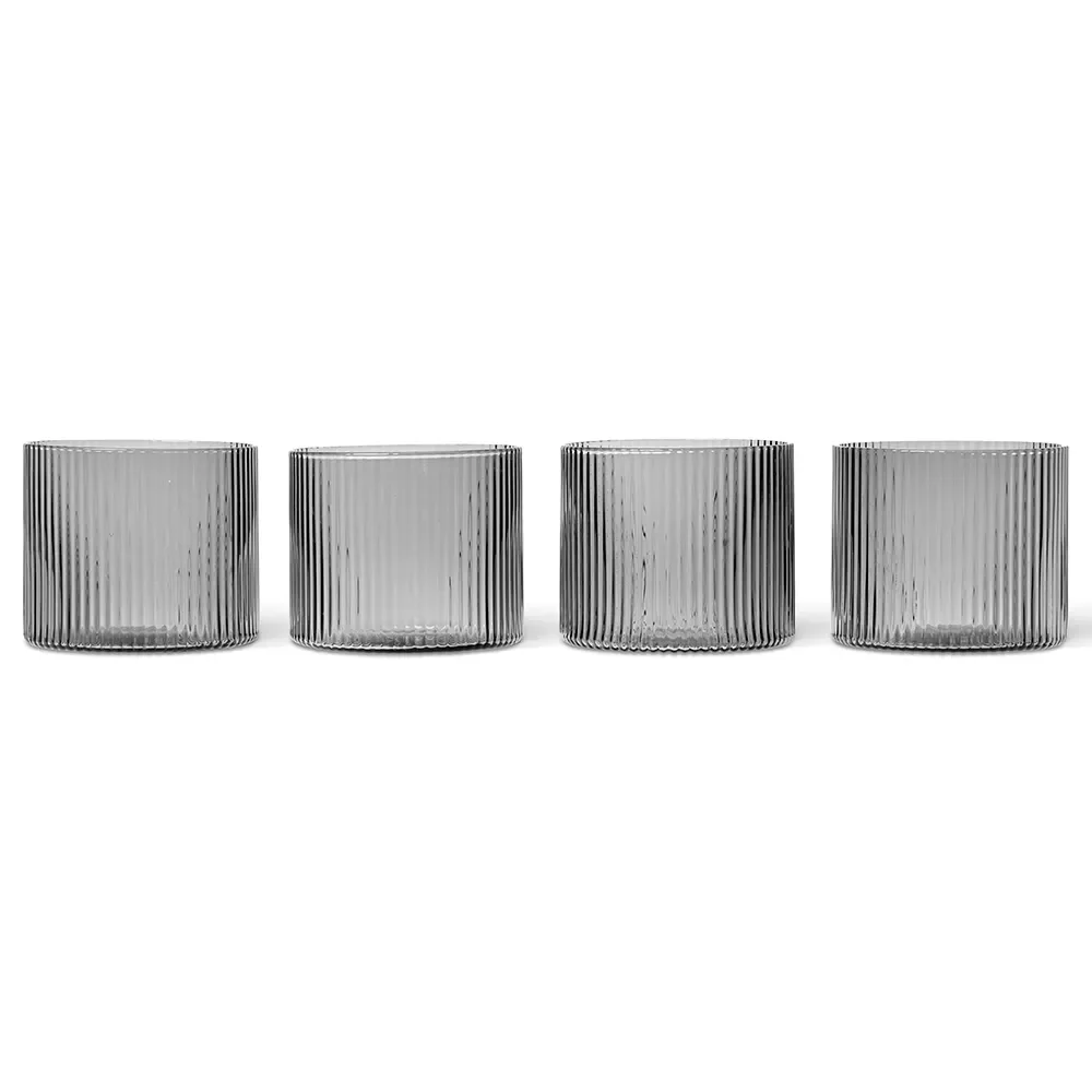 Ferm Living Ripple glas lavt 4-pak Smoked Grey
