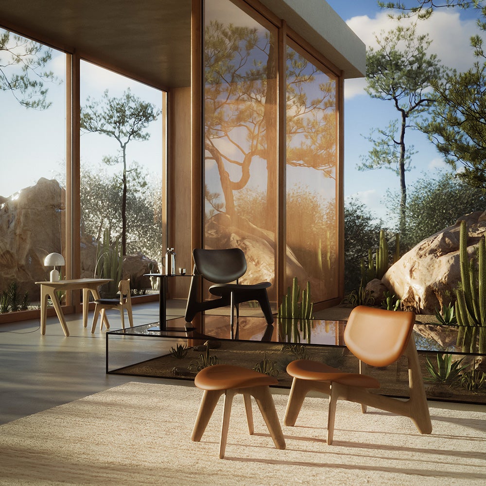 Slab ottoman natur cognac læder