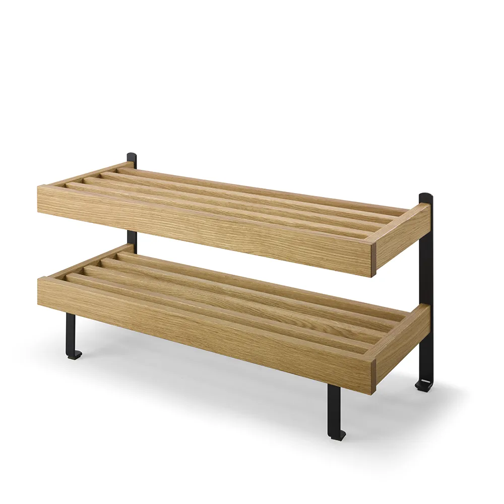 Oscarssons Möbel, Nadja skohylde 80 cm lakeret eg/matsort stål