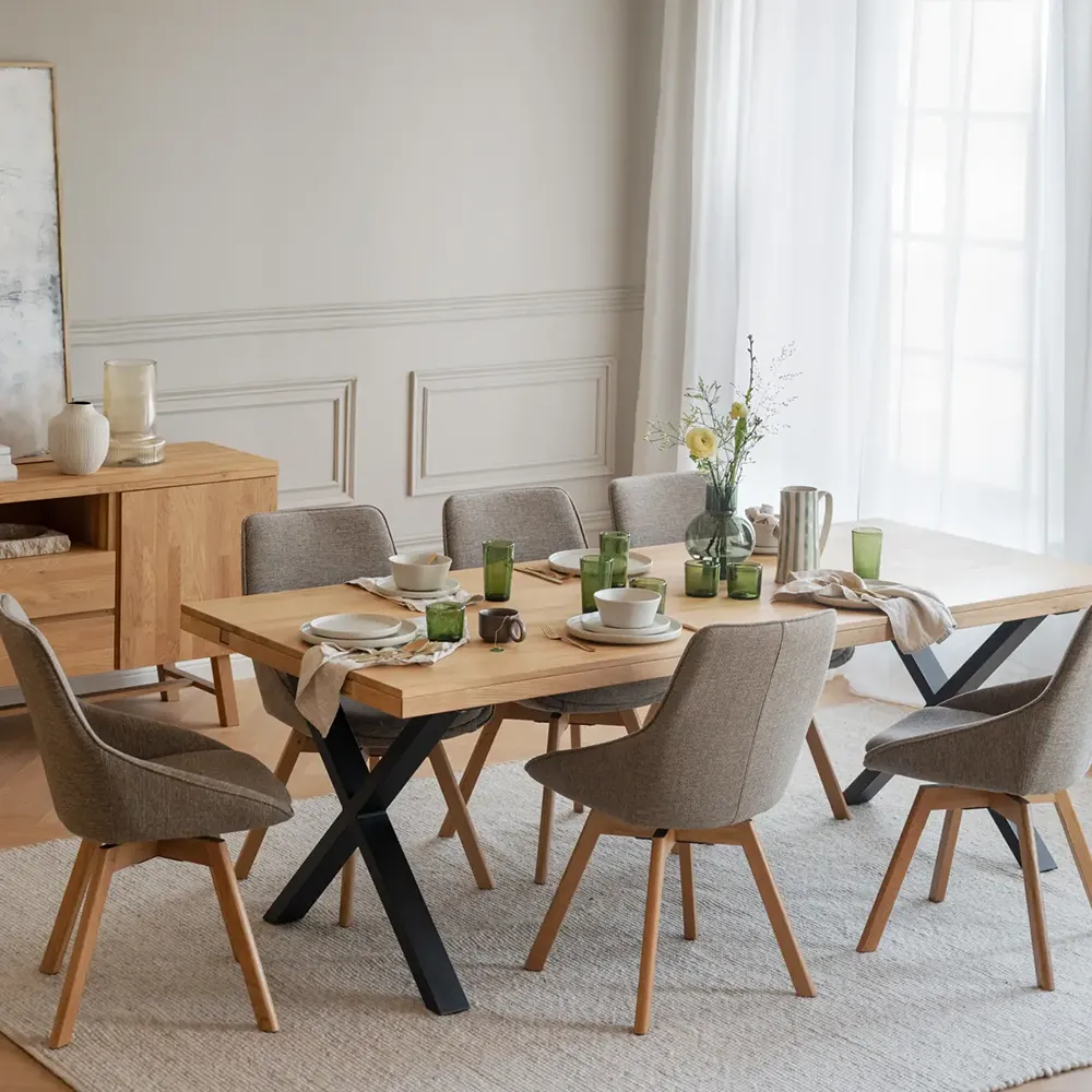 Alison stol mørkebeige stof/egeben