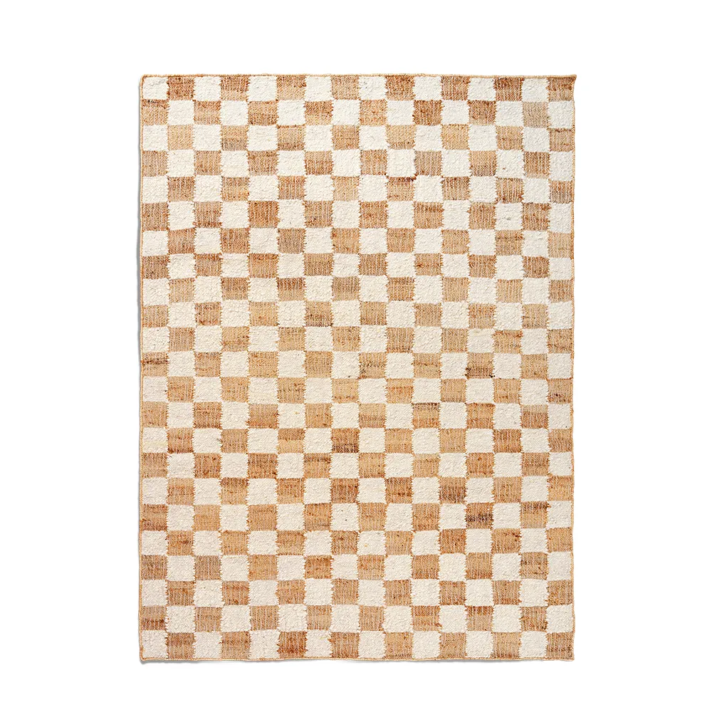 Håndvævet Uldtæppe Check 140x200 cm Off-White