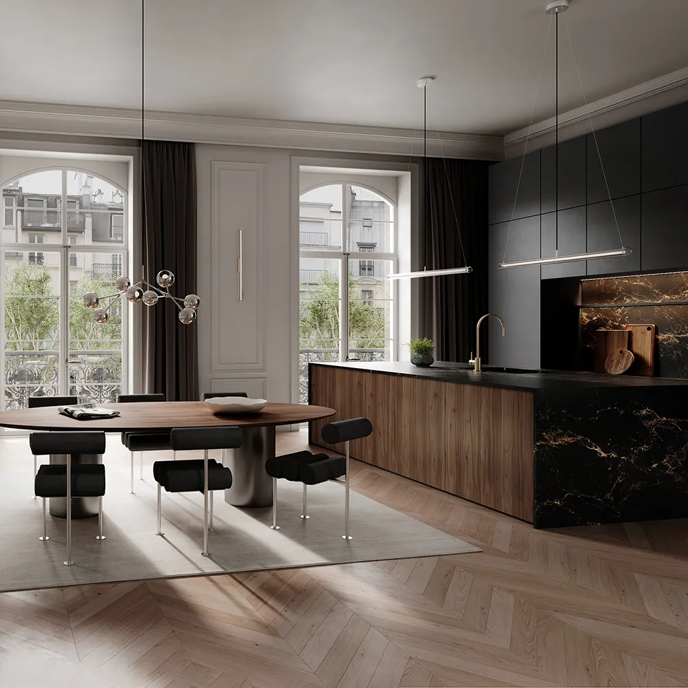  Hiro Spisestol Rustfrit Stål - Anilin Læder Sort