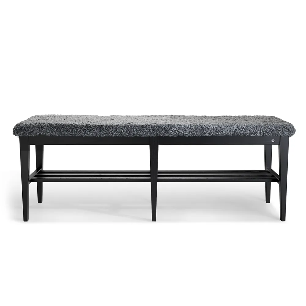 Nadja Bench 130 cm Sortbejdset ask/fåreskind Lysegrå