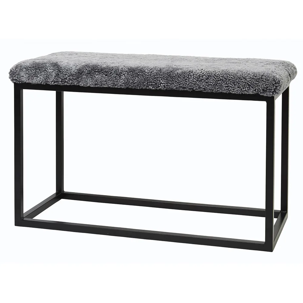 Skinnwille, Palle Bænk fåreskind  80x35 cm Charcoal/Black