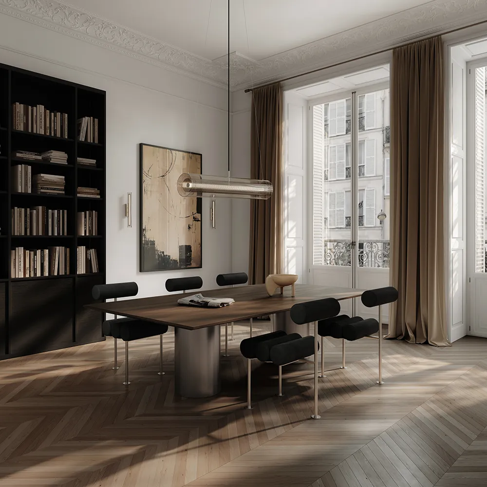  Hiro Spisestol Rustfrit Stål - Anilin Læder Sort