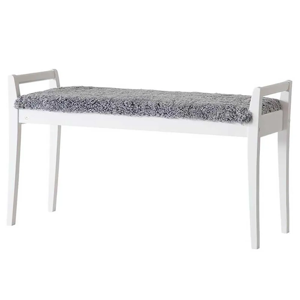 Entrébænk Oscarssons Möbel Meja - hvidolieret birk med lysegråt fåreskind 98Ã40Ã56 cm