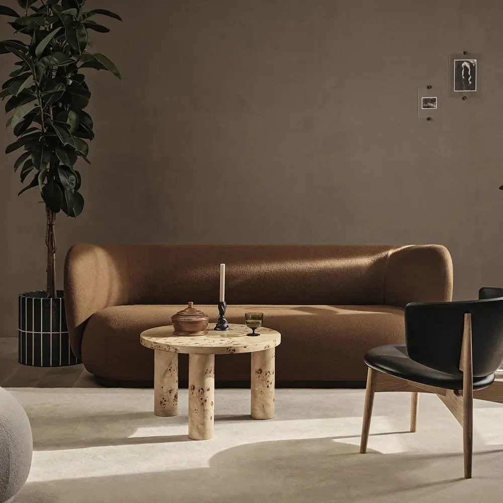 Post Sofabord Ø65 cm - Poplar Burl Veneer