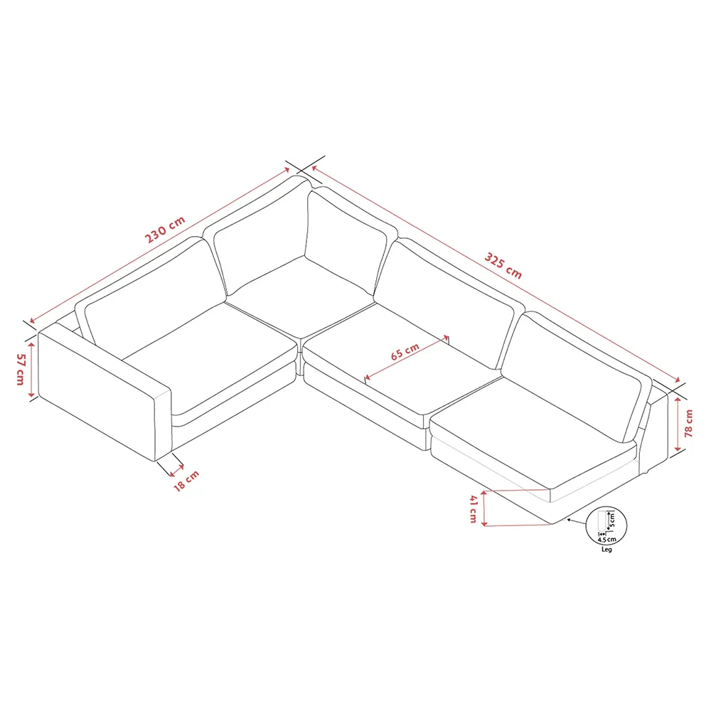 Duncan hjørnesofa 2+3-sæders åben højre side stof Robin lysegrå