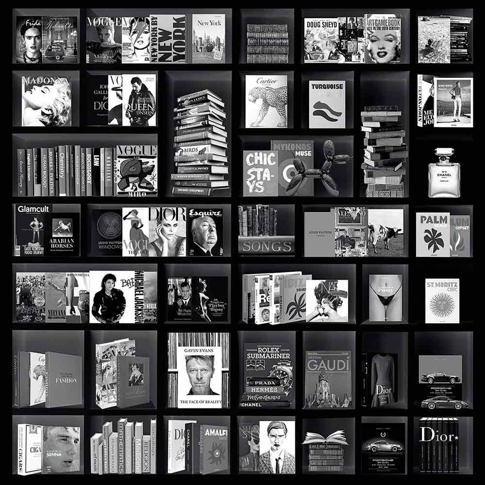 Vægdekoration Book Case Fashion Black 100x100 cm Artwood