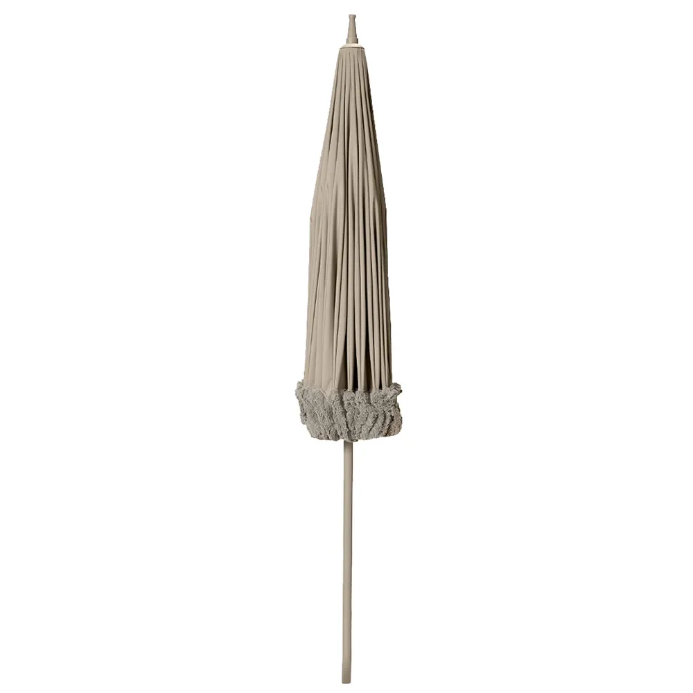 Parasol med frynser Ø240 cm Beige