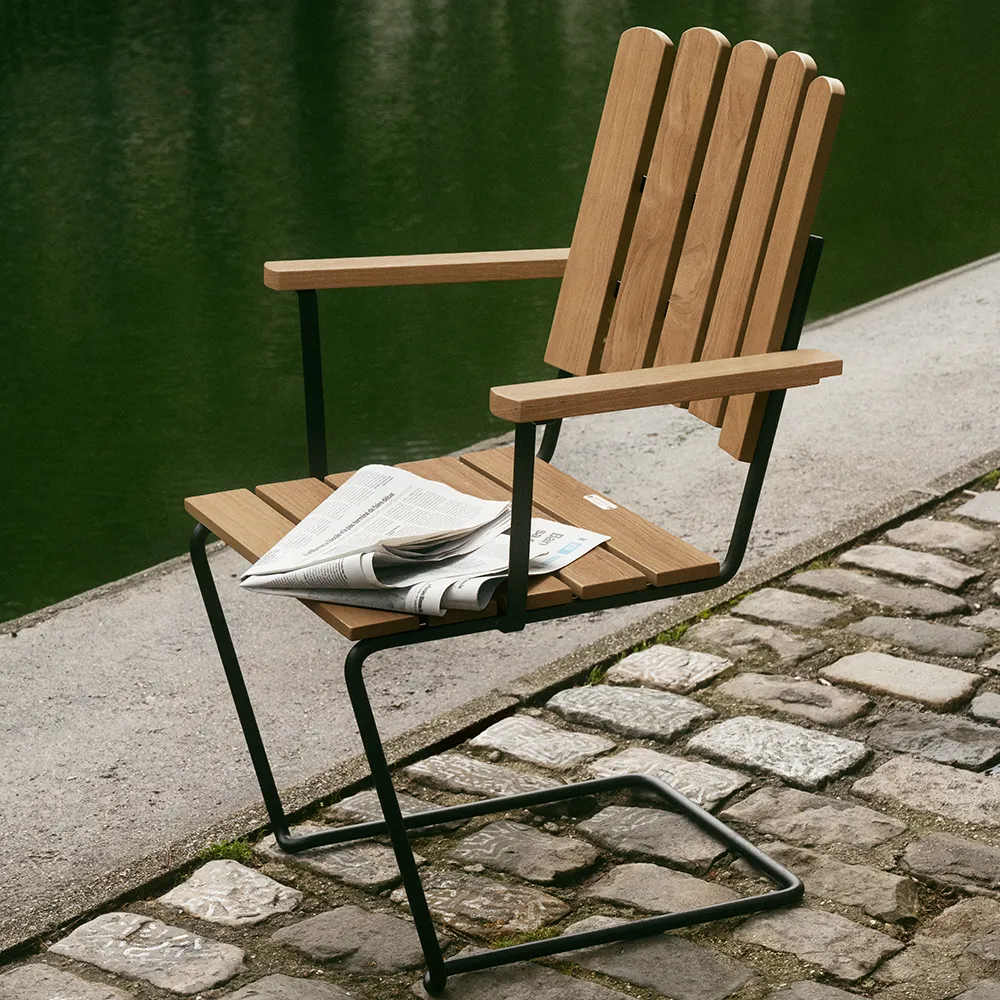 A2 Lænestol ubehandlet teak/sort stel