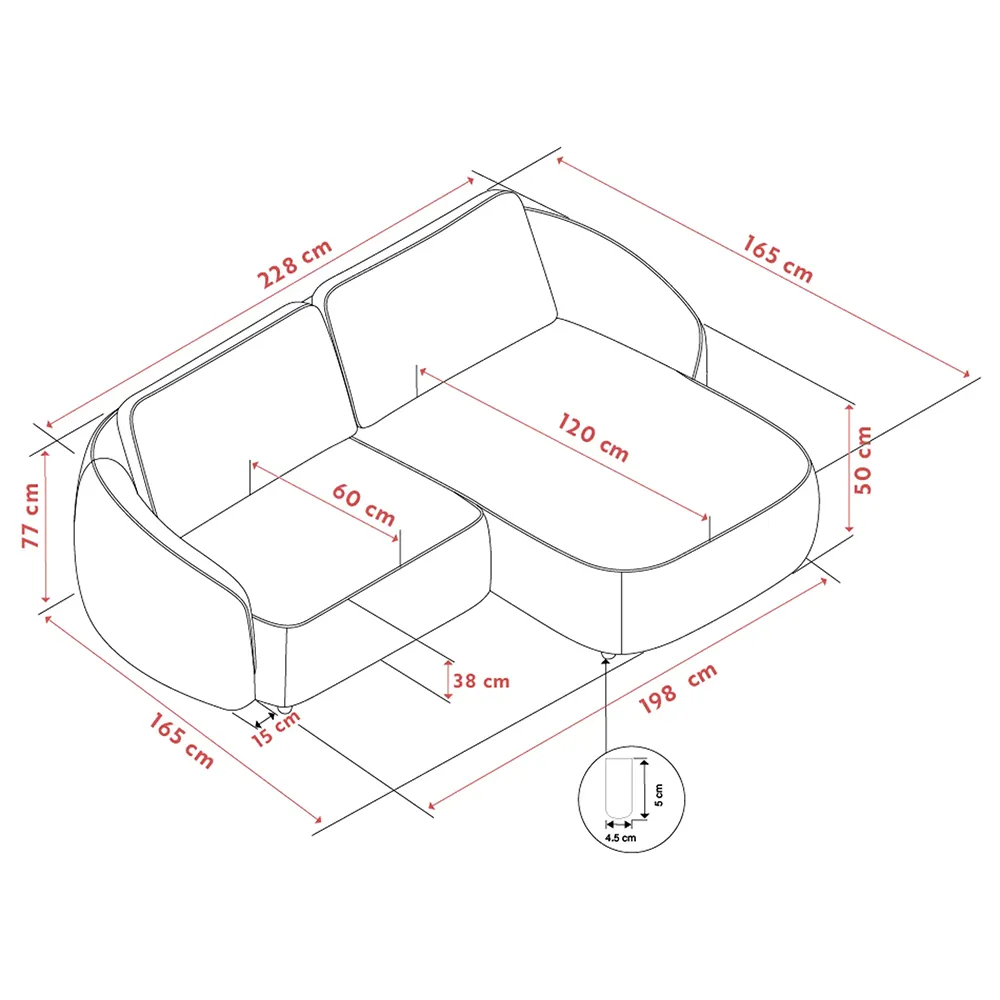 Norris sofa 3-personers sofa chaiselong højre stof Anna lys beige