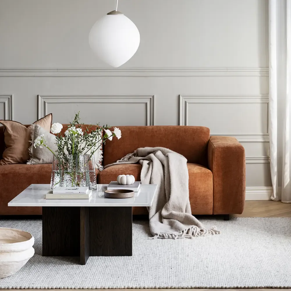 Brooksville sofabord 90x90 cm hvid marmor/eg