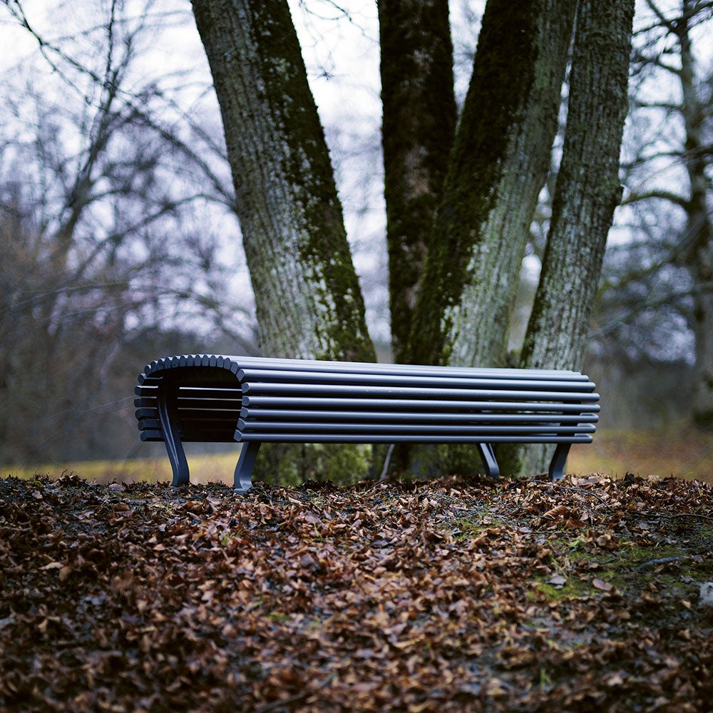 Jujol bænk, smal, natur / sortglaseret mahogni