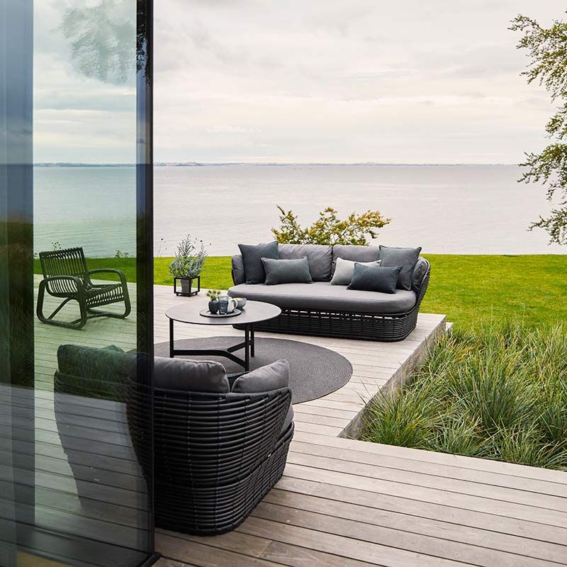 Basket loungestol Graphite syntetisk rattan inkl. grå Airtouch-pudesæt