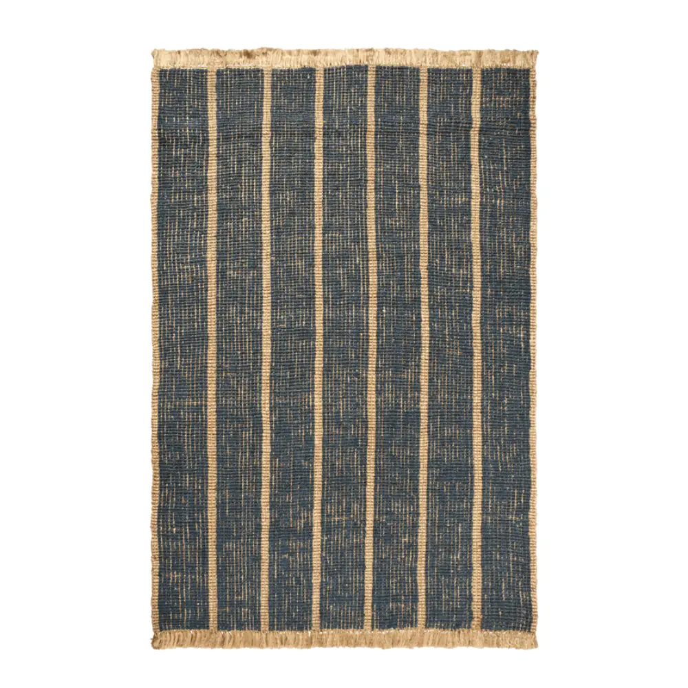 Ferm Living, Athens håndvævet jute-tæppe 200x300 cm - Natural/Ink Blue