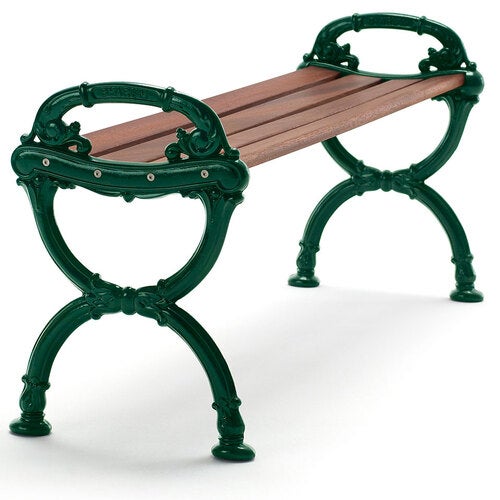 Byarum bænk / ender: grønt træ: olieret mahogni.