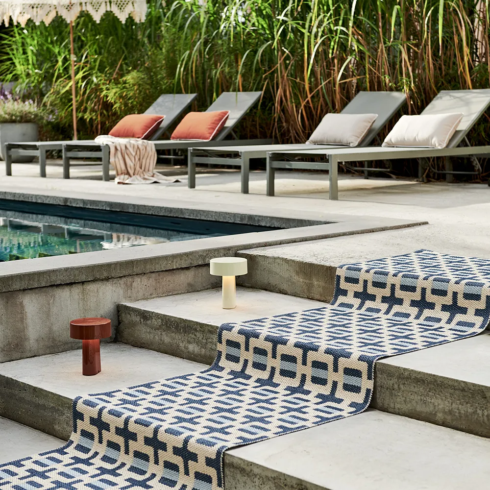 Tom tæppe Ocean Blue/Cream/Blue Fog 70 x 240 cm