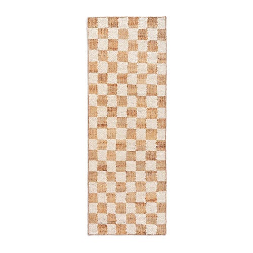 Håndvævet Uldtæppe Check 70x180 cm Off-White