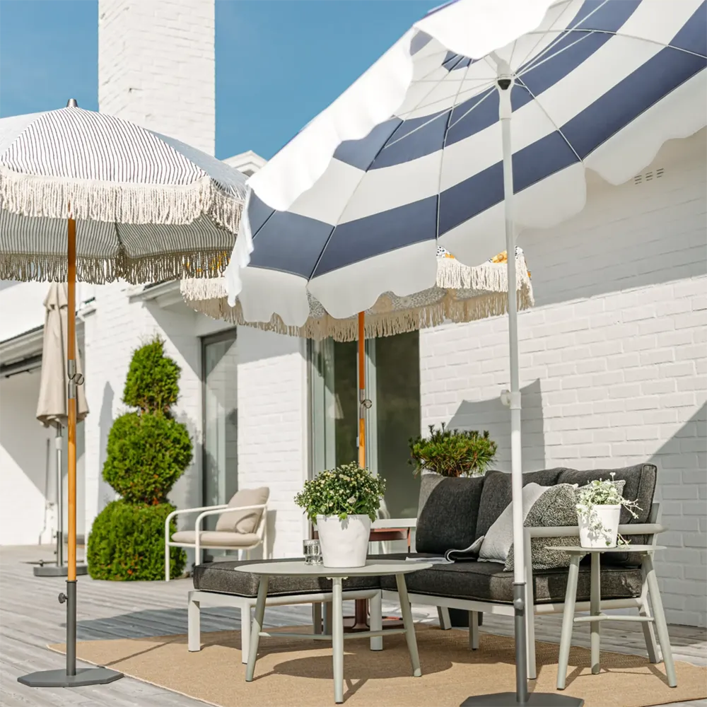 Follina strandparasol 180 cm Blå-Hvid stribe