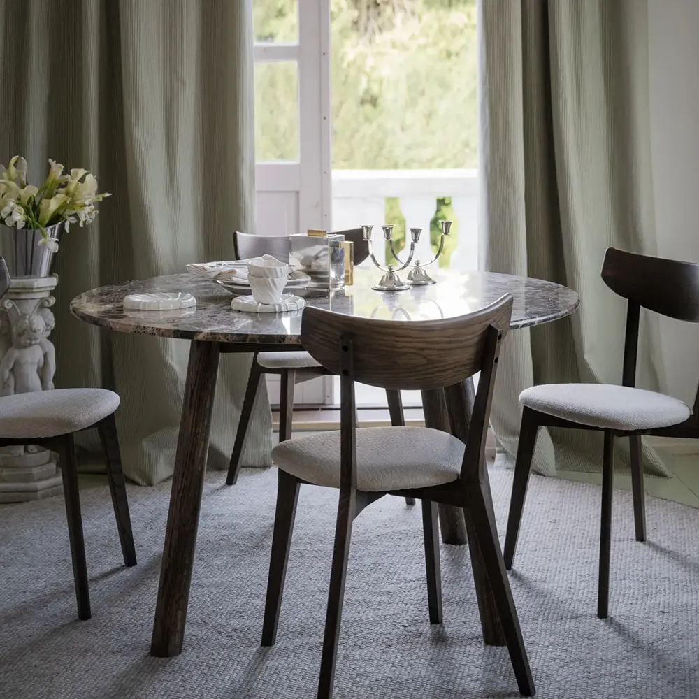 Taransay spisebord Ø125 cm brun marmor/brun eg