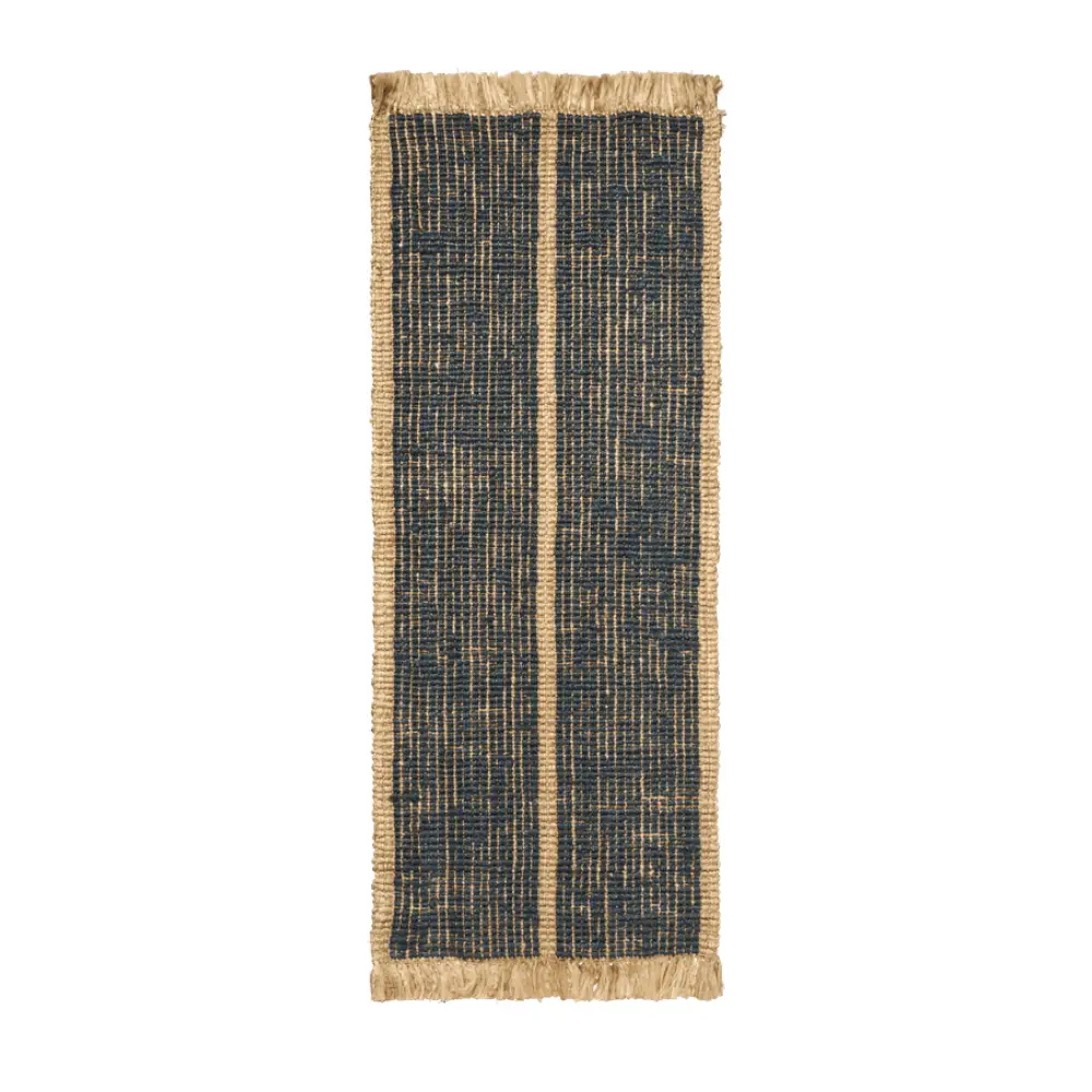 Ferm Living, Athens håndvævet jute-tæppe 80x200 cm- Natural/Ink Blu
