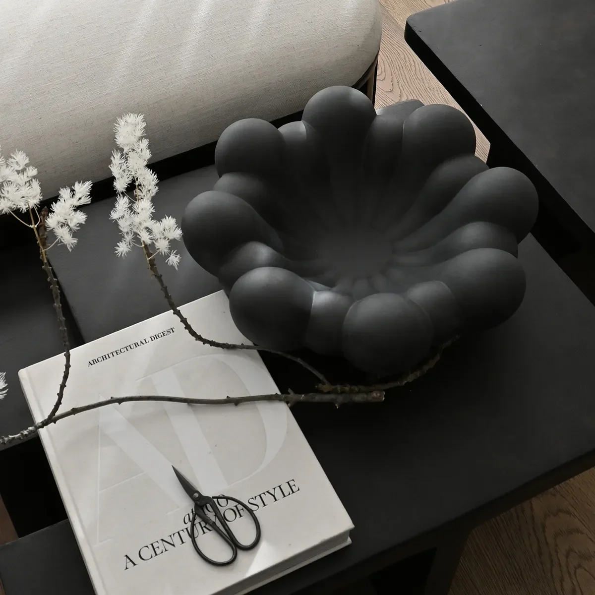 Håndlavet Dekorationsskål Bloom Black Ø 44 cm