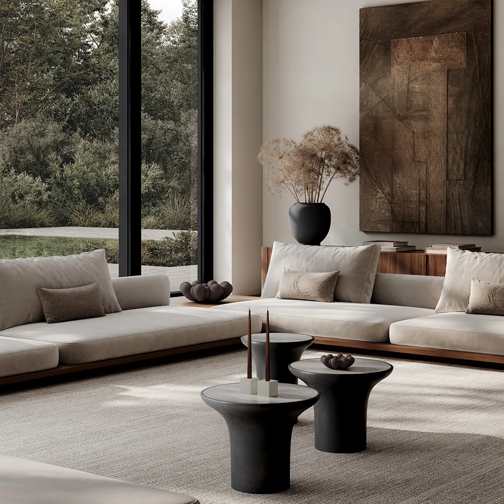 Trumpet sofabord højt - sølv travertin