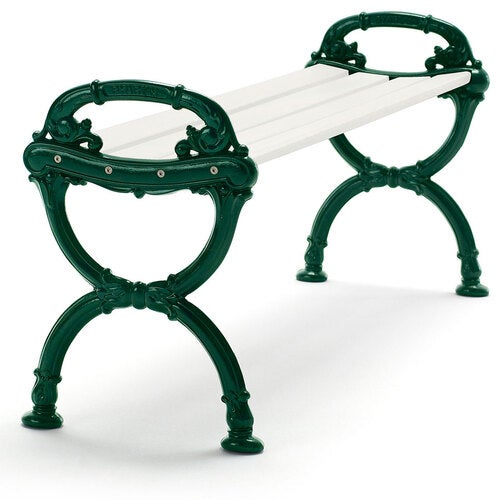 Byarum bænk / ender: grønt træ: hvid lak. fyrretræ