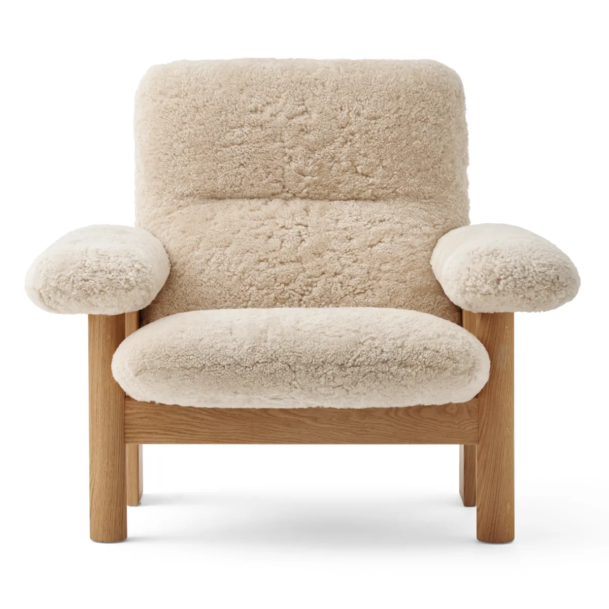 Brasilia loungestol helbetrukket høj ryg firbenet stel massiv eg natur Sheepskin Nevotex Nature