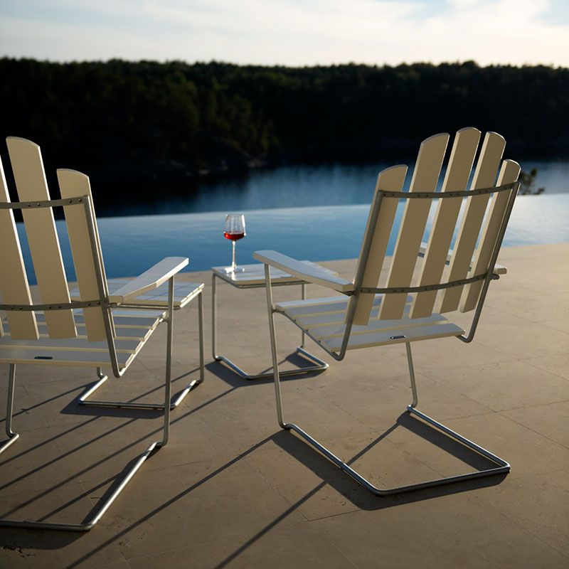 A3 solstol hvidlakeret Eg/Varmgalvaniseret Understel Grythyttan Stålmöbler