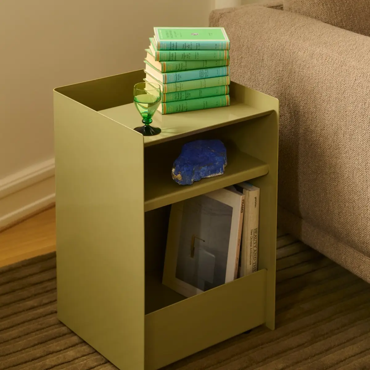 Folded Trolley vogn, højde 61,5 cm, skuffe – Bark Beige-Grøn