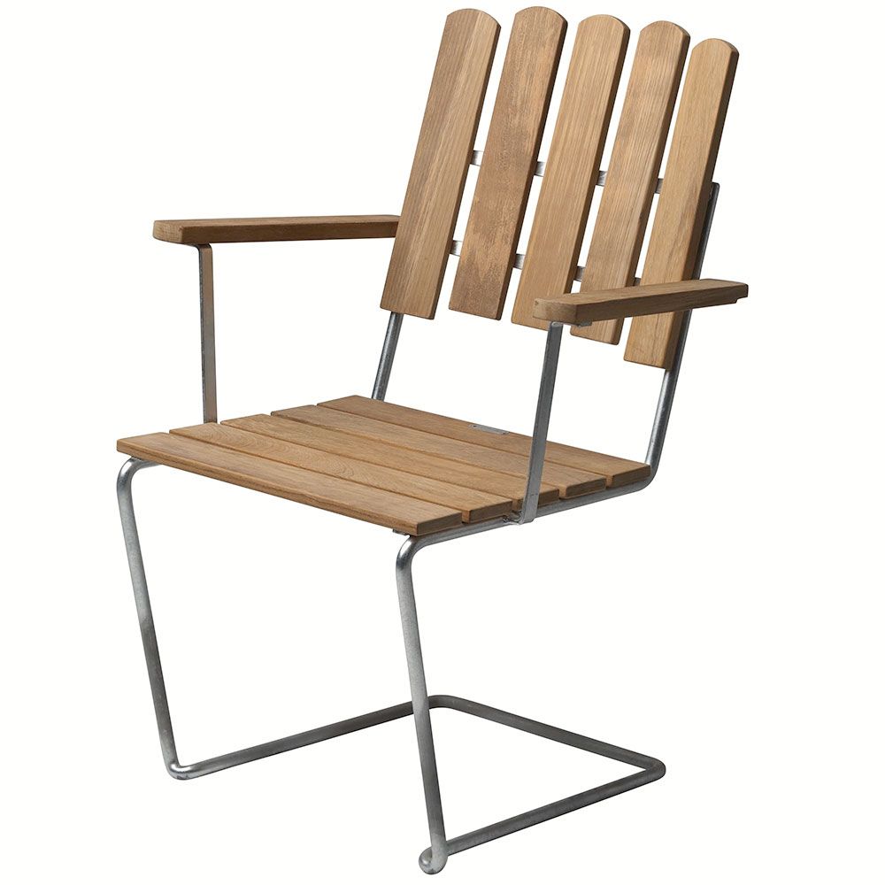 Grythyttan Stålmöbler, A2 Lænestol Ubehandlet Teak/Varmgalvaniseret Understel Grythyttan Stålmöbler