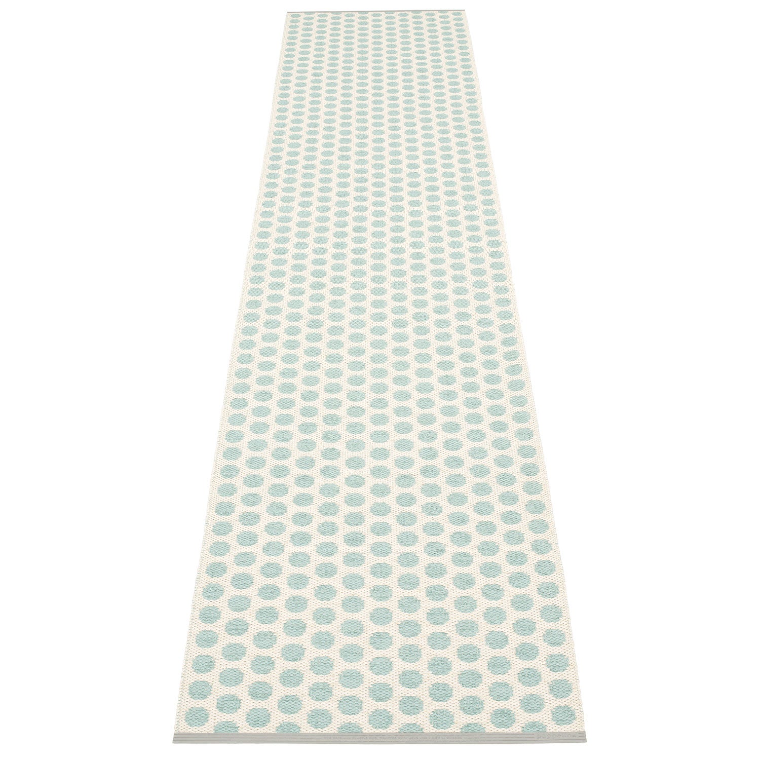 Pappelina, Noa tæppe 70x350 cm pale turquoise / vanilla / warm grey stripe