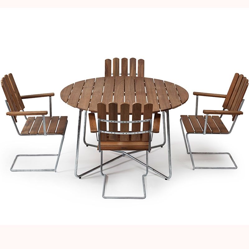 Bord 9A 100 Ubehandlet Teak/Varmgalvaniseret Understel Grythyttan Stålmöbler