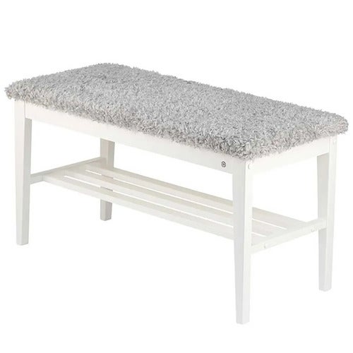 Nadja Bench Hvidlakeret birk/fåreskindslook lysegrå