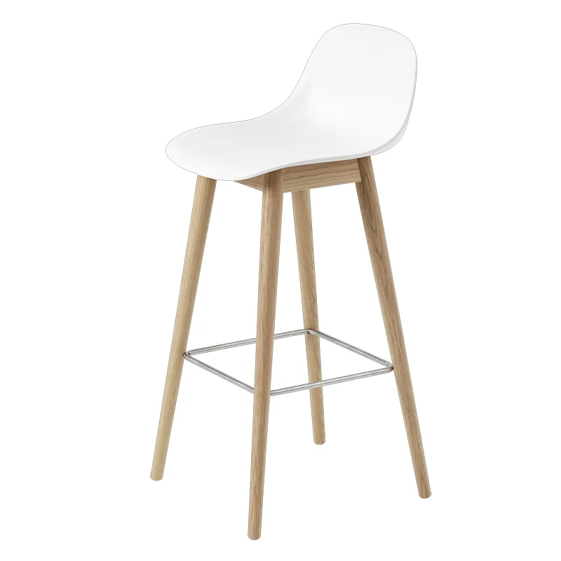 Muuto, Fiber barstol høj Wood Base - 75 cm - Natural White/Oak